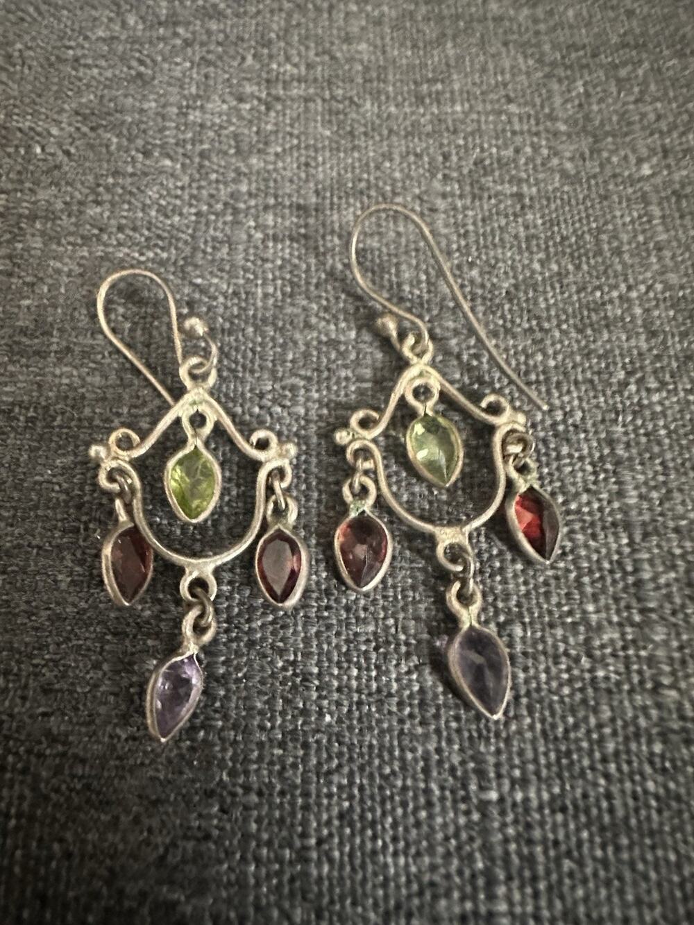 Silver Tone Multicolor Marquise Stone Chandelier Dangle Earrings